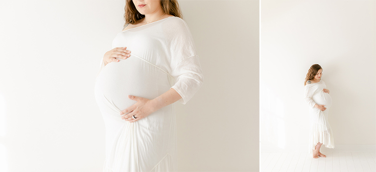 tuscaloosa gynecology expecting mother in white off the shoulder gown