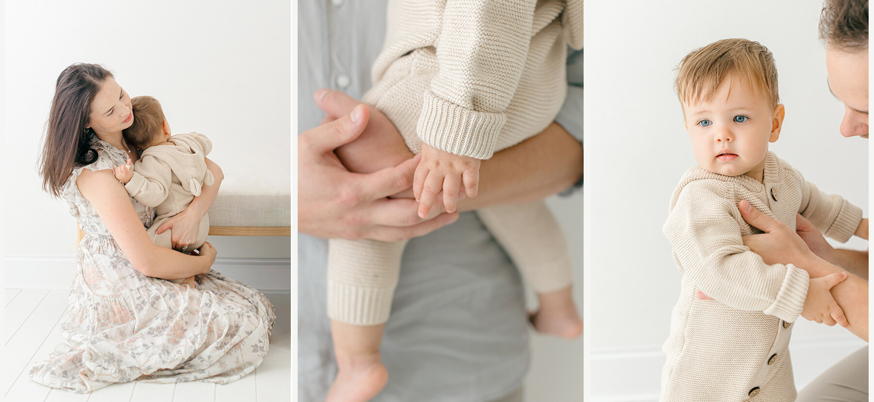 three images of bellevue family photographer session with little boy and parents